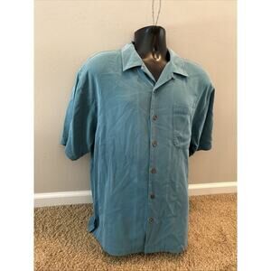Tommy Bahama Shirt Mens XL Cream 100% Silk Short Sleeve Button Up Camp Casual